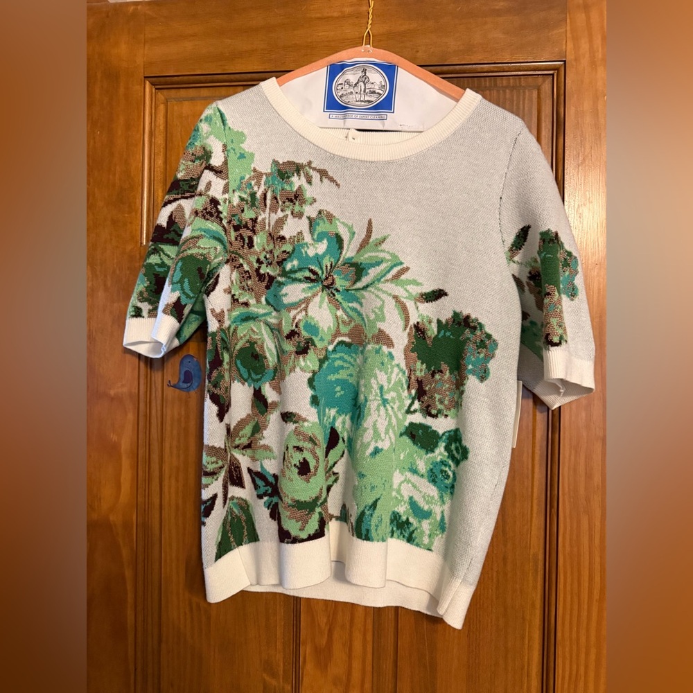 Anthropologie Floral Knit Blouse - Green and Cream